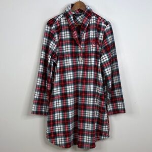 Lauren Ralph Lauren Nightgown Womens XL Red White Tartan Plaid Fleece Nightshirt